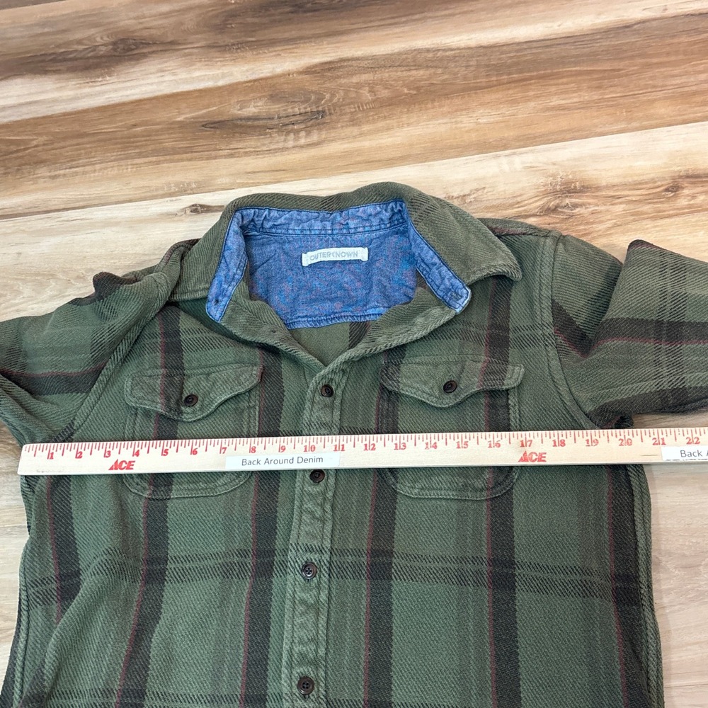 Outerknown Blanket Shirt Mens Medium Olive Green Plaid Organic Cotton Flannel - Picture 5 of 7